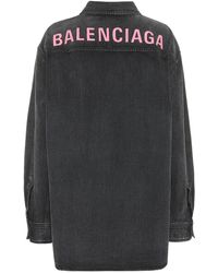 Balenciaga Logo Oversized Denim Jacket - Black