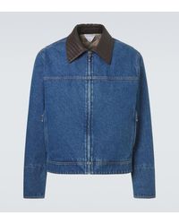 Bottega Veneta - Intrecciato Leather-Trimmed Denim Jacket - Lyst