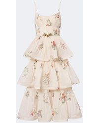 Zimmermann - Floral Pleated Tiered Bustier Dress - Lyst