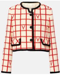 Valentino - Ivory Jacket With Check Vlogo Pattern - Lyst