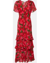 RIXO London - Gilly Floral Tiered Silk Maxi Dress - Lyst