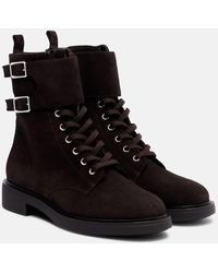 Gianvito Rossi - Schnuerstiefel Aus Veloursleder Mit Shearling - Lyst