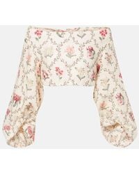 Agua Bendita - Top Raccourci En Lin A Fleurs - Lyst