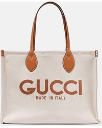 Gucci - Cabas en toile et cuir a logo - Lyst