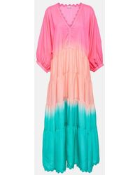 Juliet Dunn - Colorblocked Tiered Silk Maxi Dress - Lyst