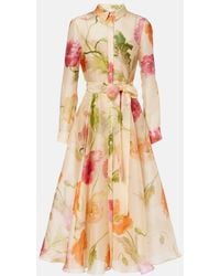 Carolina Herrera - Belted Floral Silk Shirt Dress - Lyst