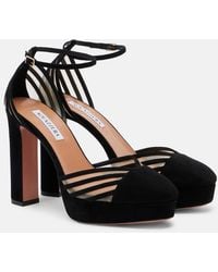 Aquazzura - Alana Suede And Mesh Platform Pumps - Lyst