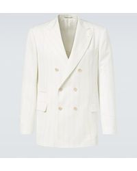 Brunello Cucinelli - Pinstripe Wool And Cotton Suit Jacket - Lyst