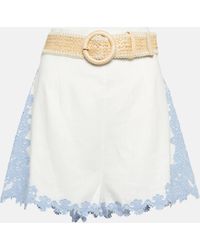Zimmermann - Belted Embroidered Linen Shorts - Lyst