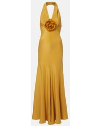 Rodarte - Floral-Applique Silk Crepe Gown - Lyst
