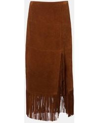 Polo Ralph Lauren - Fringed Suede Midi Skirt - Lyst