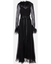Dolce & Gabbana - Robe Aus Seidenchiffon Mit Federn - Lyst