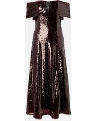Self-Portrait - Sequined Off-Shoulder Midi Dress - Lyst