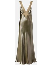 Saint Laurent - Slipdress Aus Seiden-Charmeuse Mit Spitze - Lyst