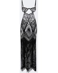 The Attico - Fringed Open-Knit Midi Dress - Lyst