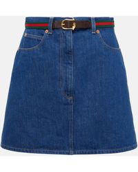 Gucci - Denim Skirt With Belt - Lyst