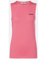Miu Miu - Logo Cashmere And Silk Top - Lyst