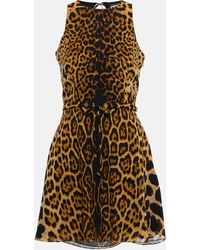 Saint Laurent - Leopard-print Silk Georgette Minidress - Lyst