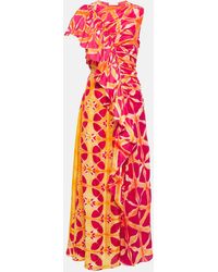 Ulla Johnson - Lali Ruched Ruffled Printed Silk Gown - Lyst