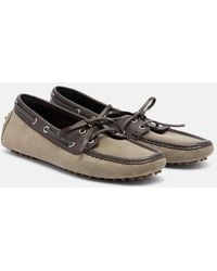 Brunello Cucinelli - Monili Leather-Trimmed Suede Boat Shoes - Lyst