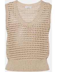 Brunello Cucinelli - Sequined Open-knit Cotton-blend Vest - Lyst