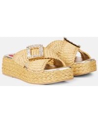 Roger Vivier - Embellished Raffia Espadrille Slides - Lyst