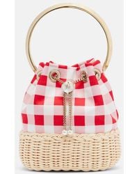 Jimmy Choo - Bon Bon Gingham Canvas And Wicker Bucket Bag - Lyst