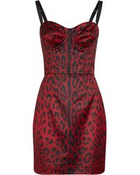 Dolce & Gabbana Leopard-print Satin Bustier Minidress - Red