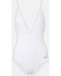 Chloé - Broderie Anglaise Ruffled Swimsuit - Lyst