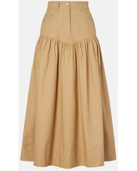 Ganni - Gathered Cotton And Linen Maxi Skirt - Lyst