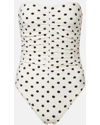 Karla Colletto - Ruched Polka-Dot Bandeau Swimsuit - Lyst