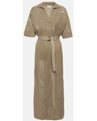 Brunello Cucinelli - Net Cotton Knit Dress With Belt - Lyst