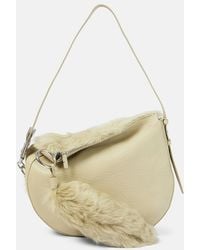 Burberry - Knight Medium Shearling-Trimmed Leather Shoulder Bag - Lyst