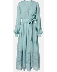 Elie Saab Guipure Lace Silk-Blend Maxi Dress in Red | Lyst
