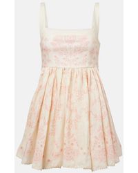 Agua Bendita - Hierbabuena Floritura Linen Minidress - Lyst