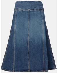 Alaïa - Mid-Rise Denim Midi Skirt - Lyst