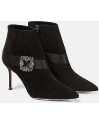 Manolo Blahnik - Plinianu Embellished Suede Ankle Boots - Lyst