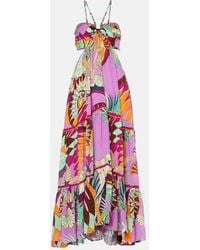 CAMILLA - Gathered Printed Silk Cutout Maxi Dress - Lyst