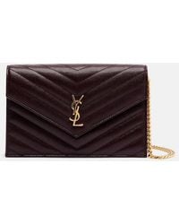 Saint Laurent - Cassandre Embellished Leather Wallet On Chain - Lyst