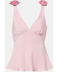 Rodarte - Floral-Applique Silk Crepe Top - Lyst