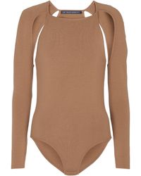 Brown Womens Clothing Lingerie Bodysuits Zeynep Arcay Synthetic Twisted Knit Bodysuit in Dark Brown 