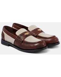 Miu Miu - Women Leather Linen Loafers - Lyst