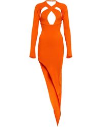 David Koma Ribbed-knit Cutout Midi Dress - Orange