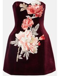 LEO LIN - Rosario Floral-Applique Velvet Minidress - Lyst