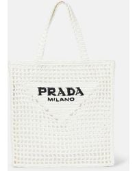 Prada - Small Raffia-Effect Crochet Shopper - Lyst