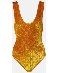 Gucci - Gg Embellished Velvet Bodysuit - Lyst