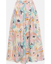 Etro - Printed Pleated Cotton Midi Skirt - Lyst