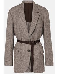Brunello Cucinelli - Belted Herringbone Wool-Blend Blazer - Lyst