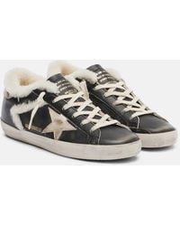 Golden Goose - Super-Star Shearling-Trimmed Leather Sneakers - Lyst