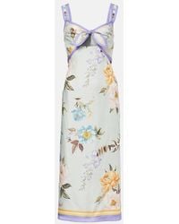 Self-Portrait - Floral Twill Midi Dress - Lyst